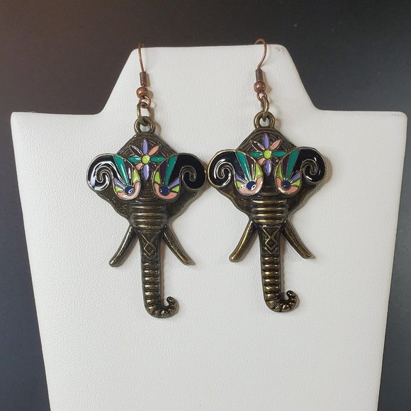 Bronze Elephant Earrings - Picture 2 of 3